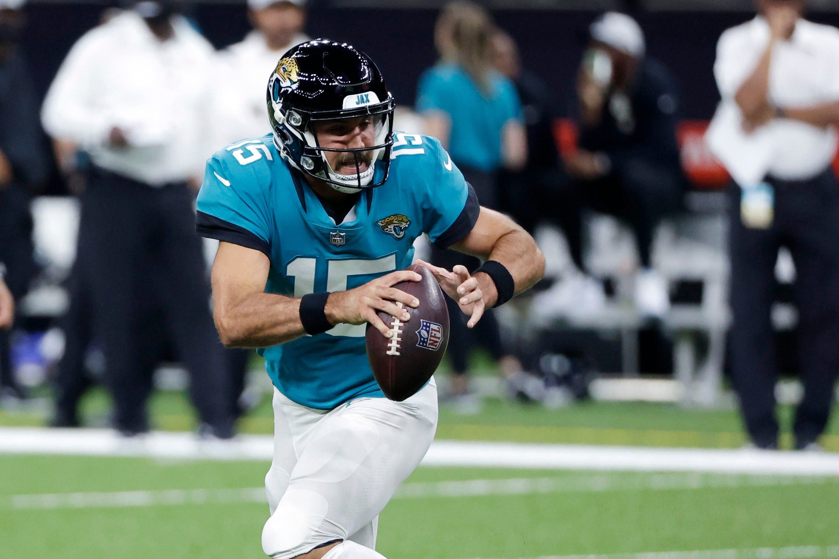 New Orleans Saints defensive end Cameron Jordan (94) sacks Jacksonville  Jaguars quarterback Gardner Minshew, left, during the first half of an NFL  football game Sunday, Oct. 13, 2019, in Jacksonville, Fla. (AP