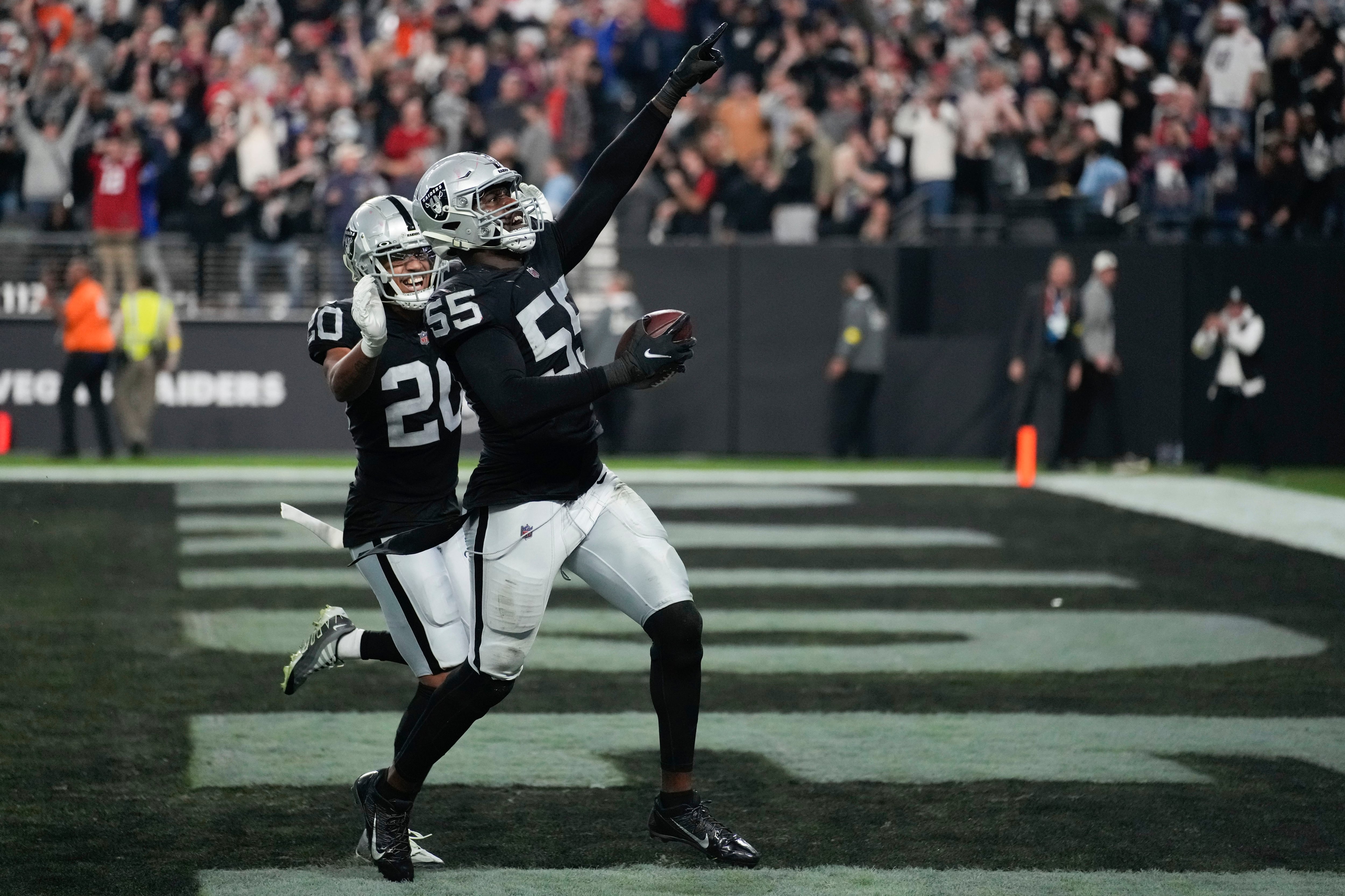 Las Vegas Raiders wide receiver Mack Hollins runs for a touchdown during  the first half of an NFL football game against the Las Vegas Raiders Sunday,  Nov. 27, 2022, in Seattle. (AP