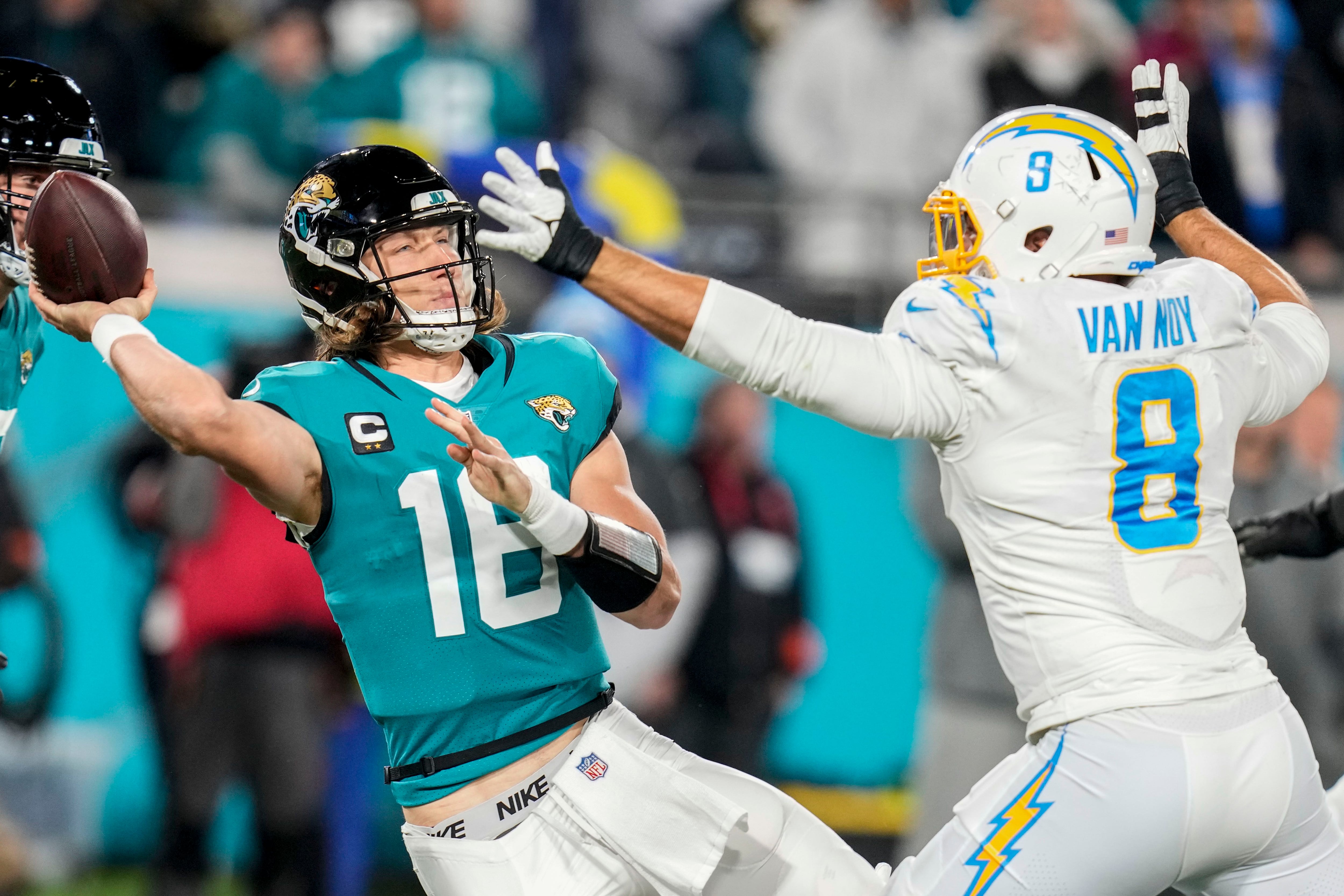 Jacksonville Jaguars wide receiver Marvin Jones Jr. (11) runs onto the  field for an NFL wild-card football game against the Los Angeles Chargers,  Saturday, Jan. 14, 2023, in Jacksonville, Fla. (AP Photo/Gary