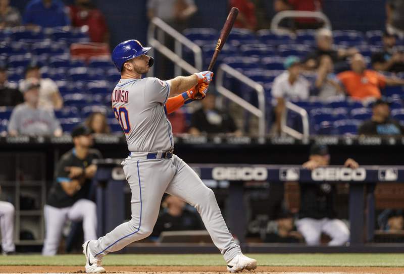 Alonso homers twice, including 100th, as Mets top Marlins