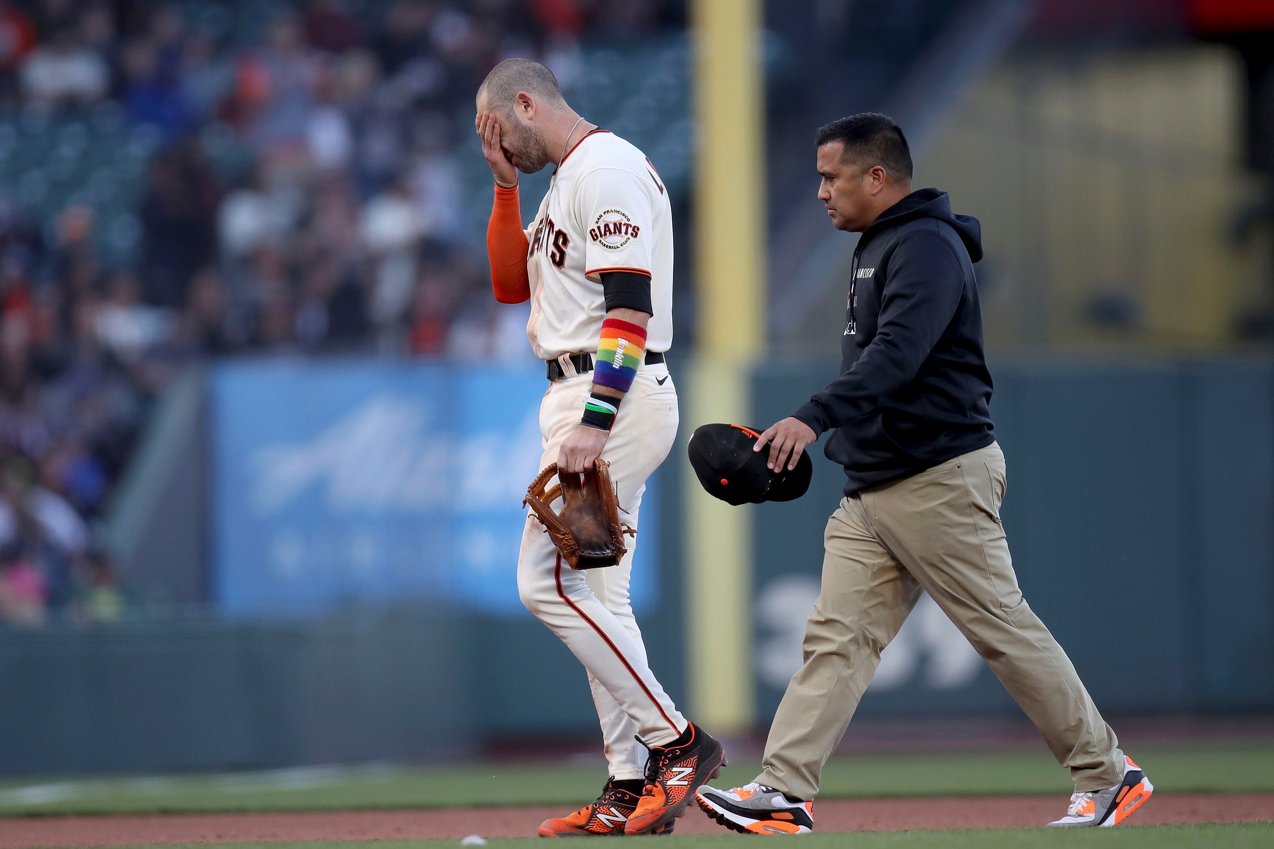 San Francisco Giants shortstop Brandon Crawford hits emotional