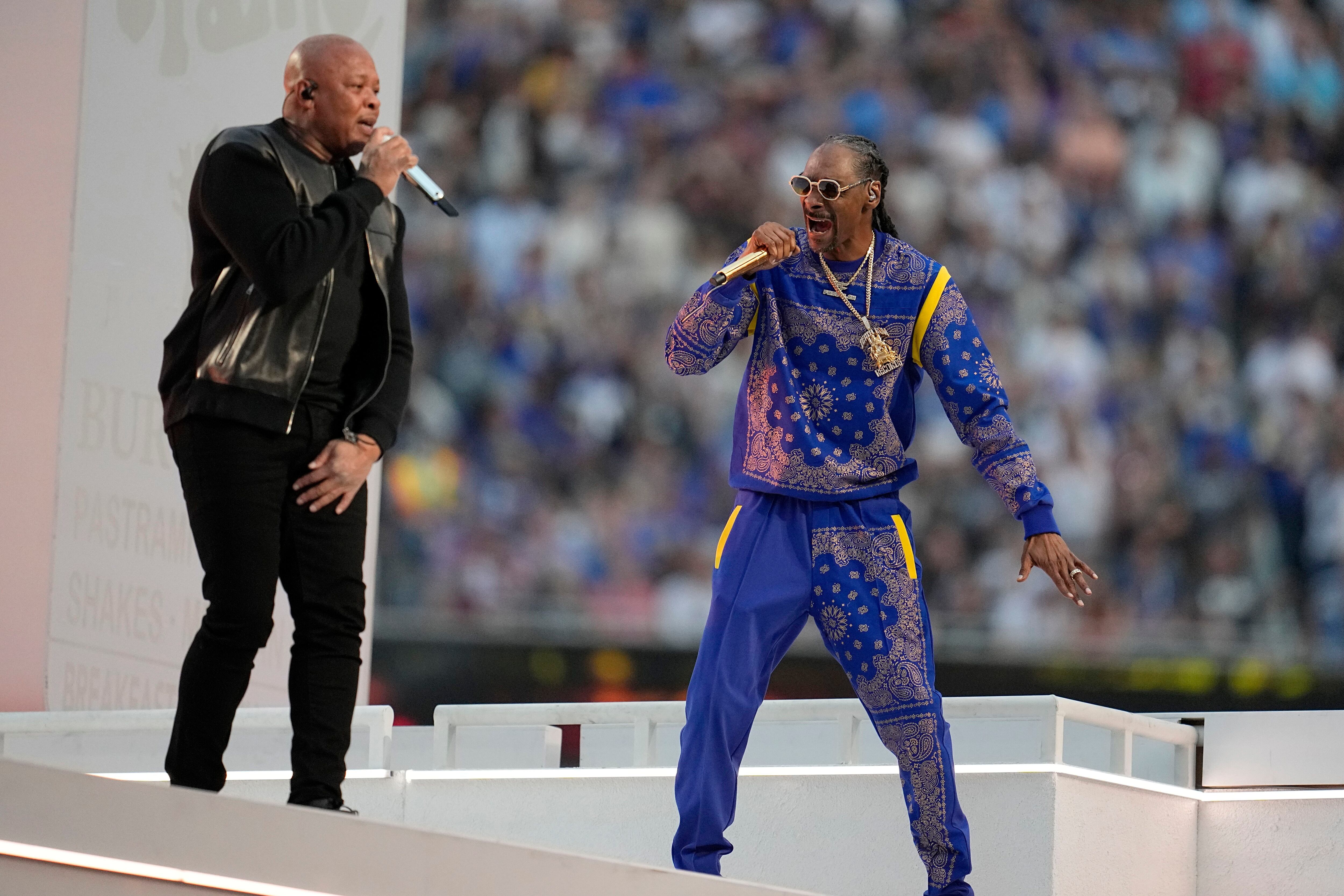 Actor Dwayne Johnson announces the start of the NFL Super Bowl 56 football  game between the Cincinnati Bengals and the Los Angeles Rams Sunday, Feb.  13, 2022, in Inglewood, Calif. (AP Photo/Ted