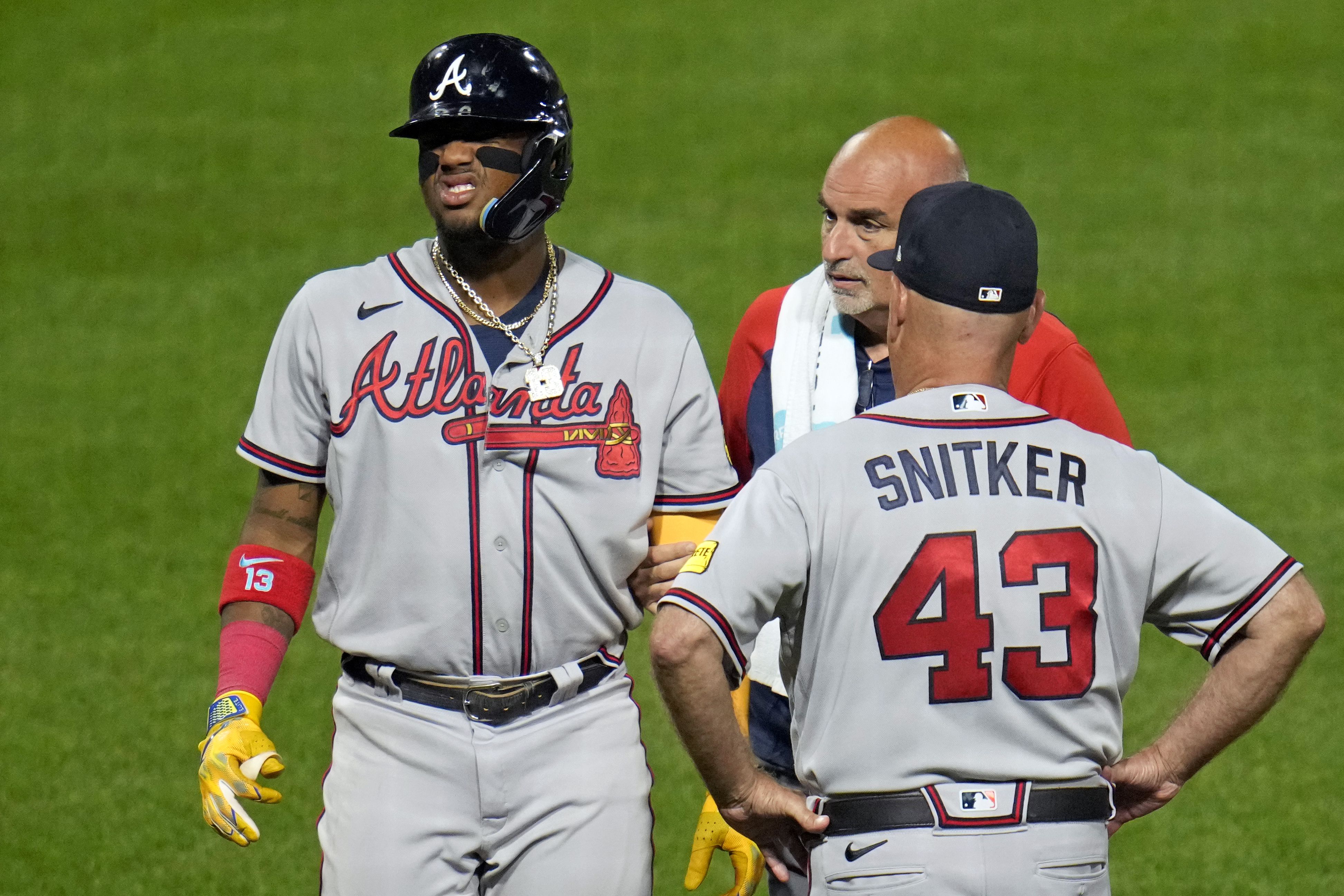 Braves' Ronald Acuña Jr. hit on the left elbow by a pitch, leaves game;  X-rays negative