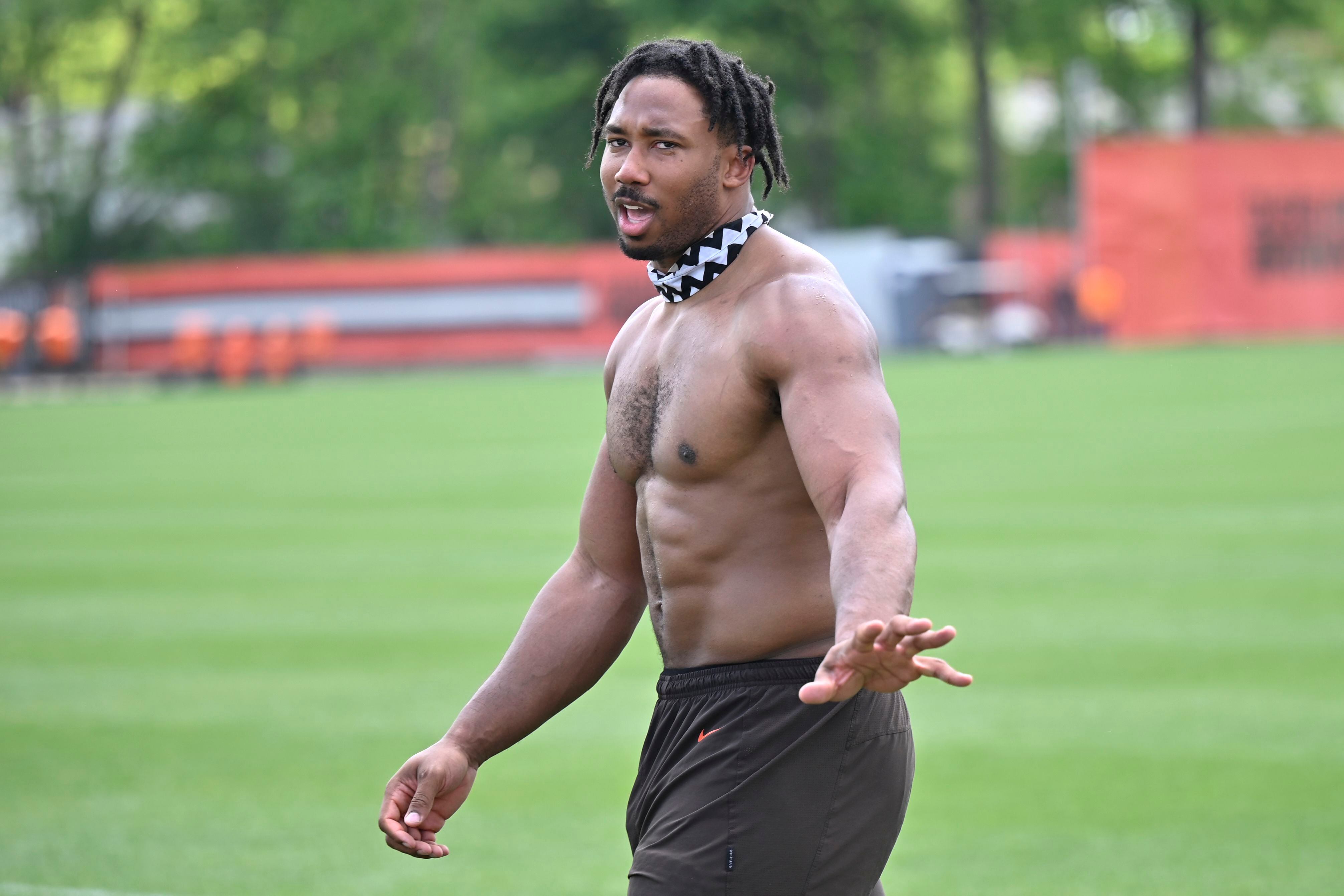 Shirtless Myles Garrett Gives His 4 Steps to Winning It All