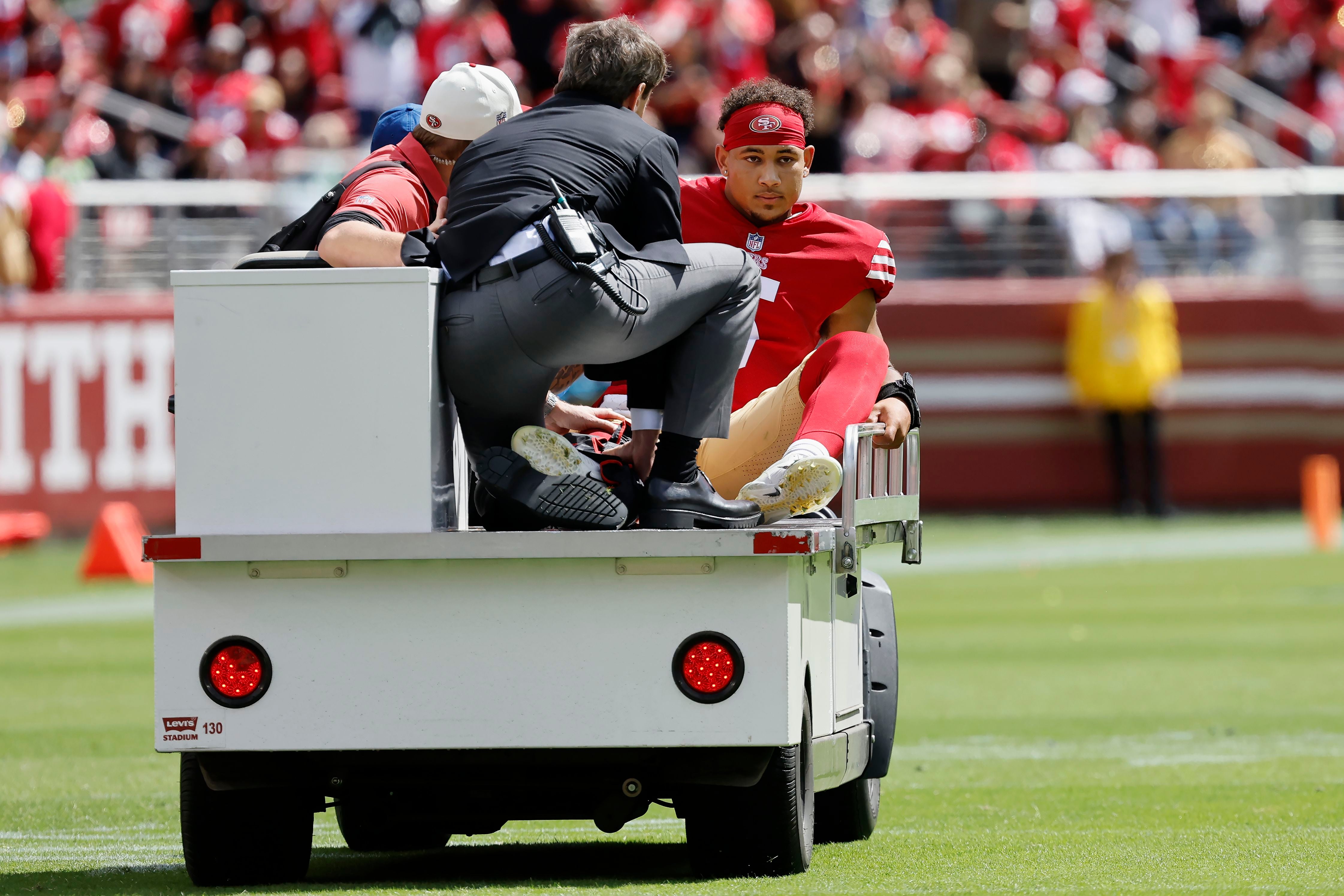 49ers QB Jimmy Garoppolo (ankle) carted off, out for game vs. Dolphins