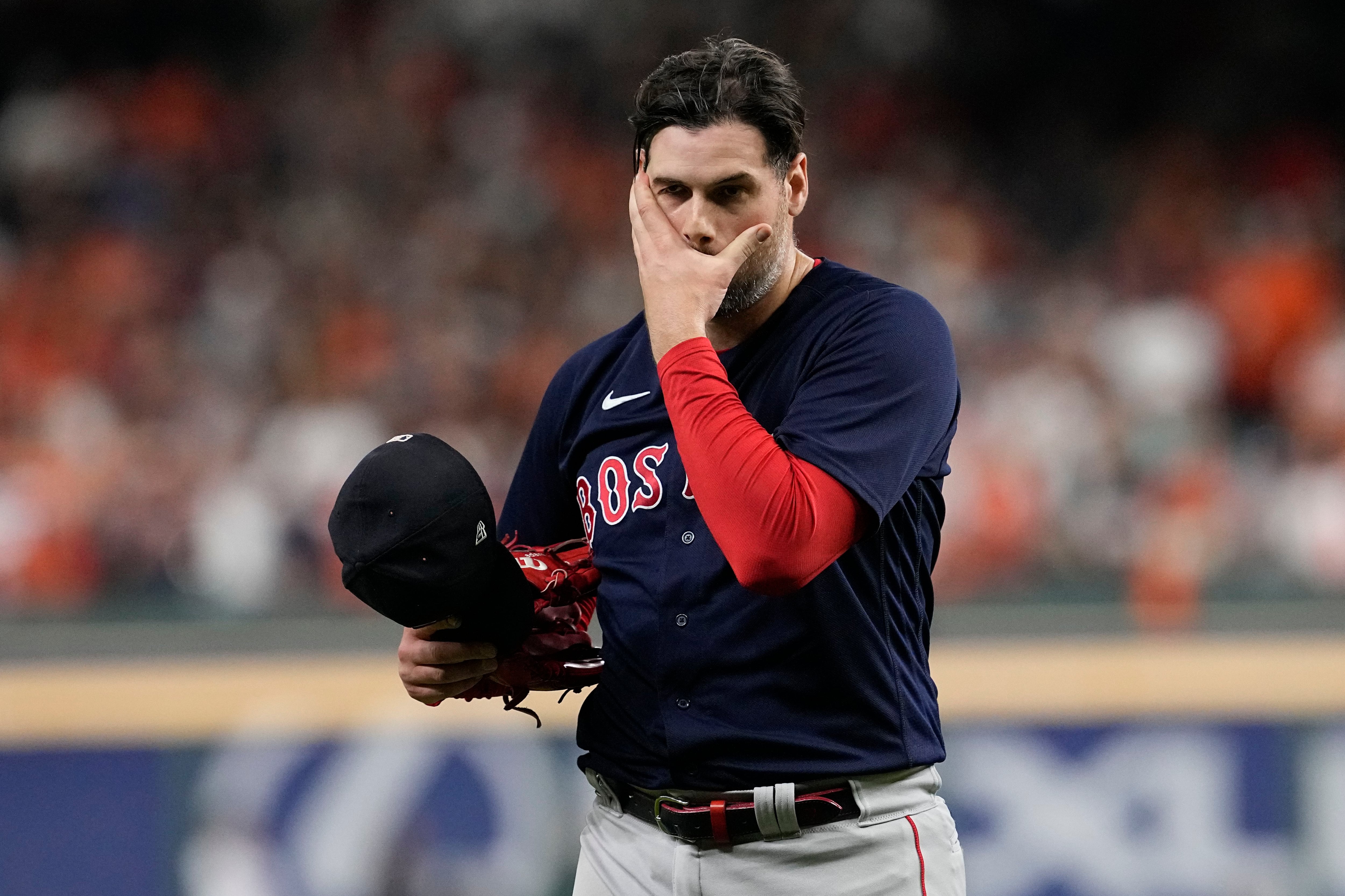 Houston, USA. 27th Oct, 2021. Houston Astros relief pitcher Ryan Pressly  throws in the 8th inning in game two against the Atlanta Braves in the MLB World  Series at Minute Maid Park