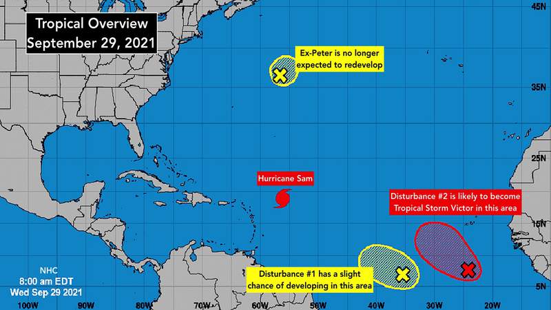 A new system is ready to form near Africa as Hurricane Sam arcs into the central Atlantic