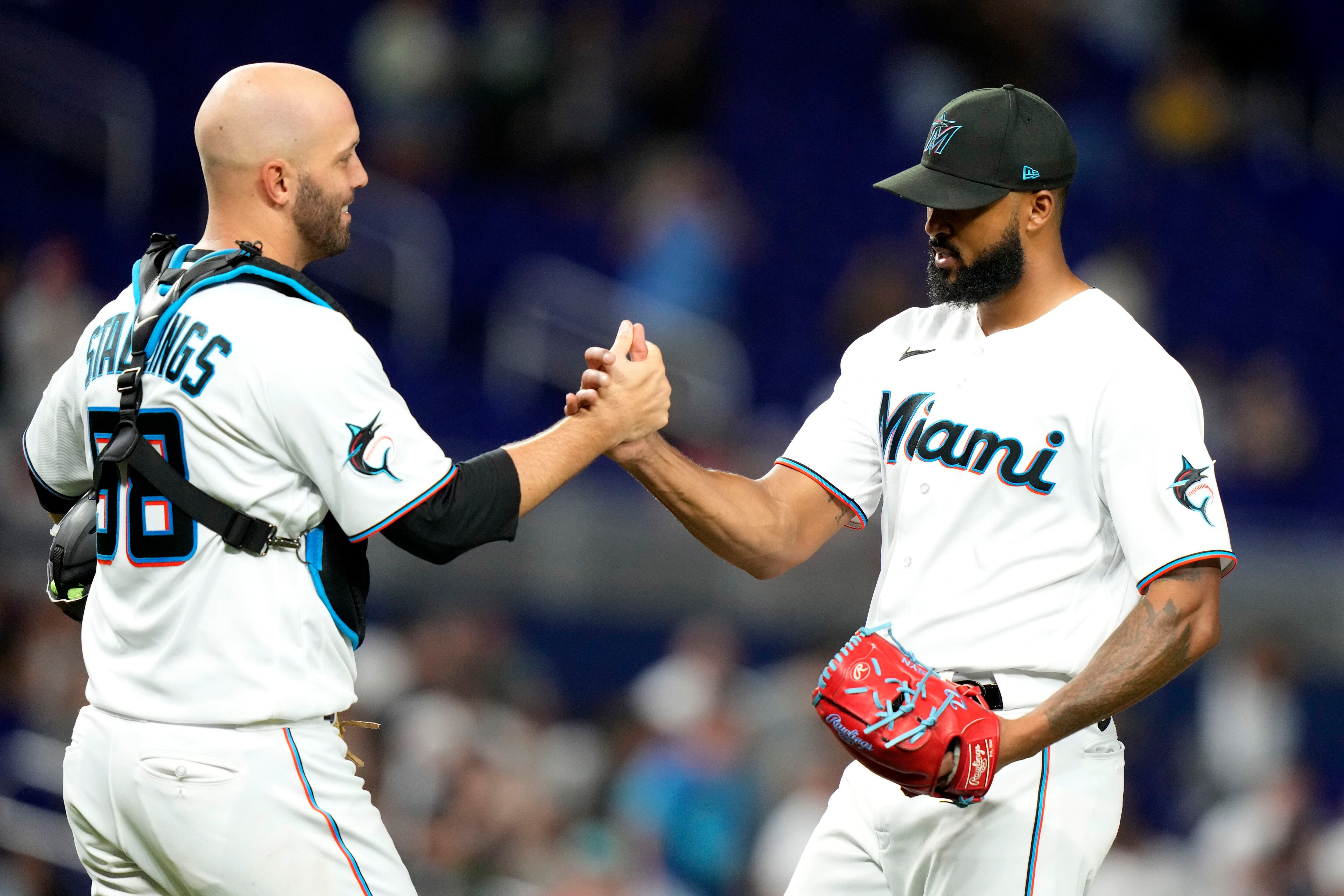 Jorge Soler of the Miami Marlins rounds the bases and shakes hands News  Photo - Getty Images