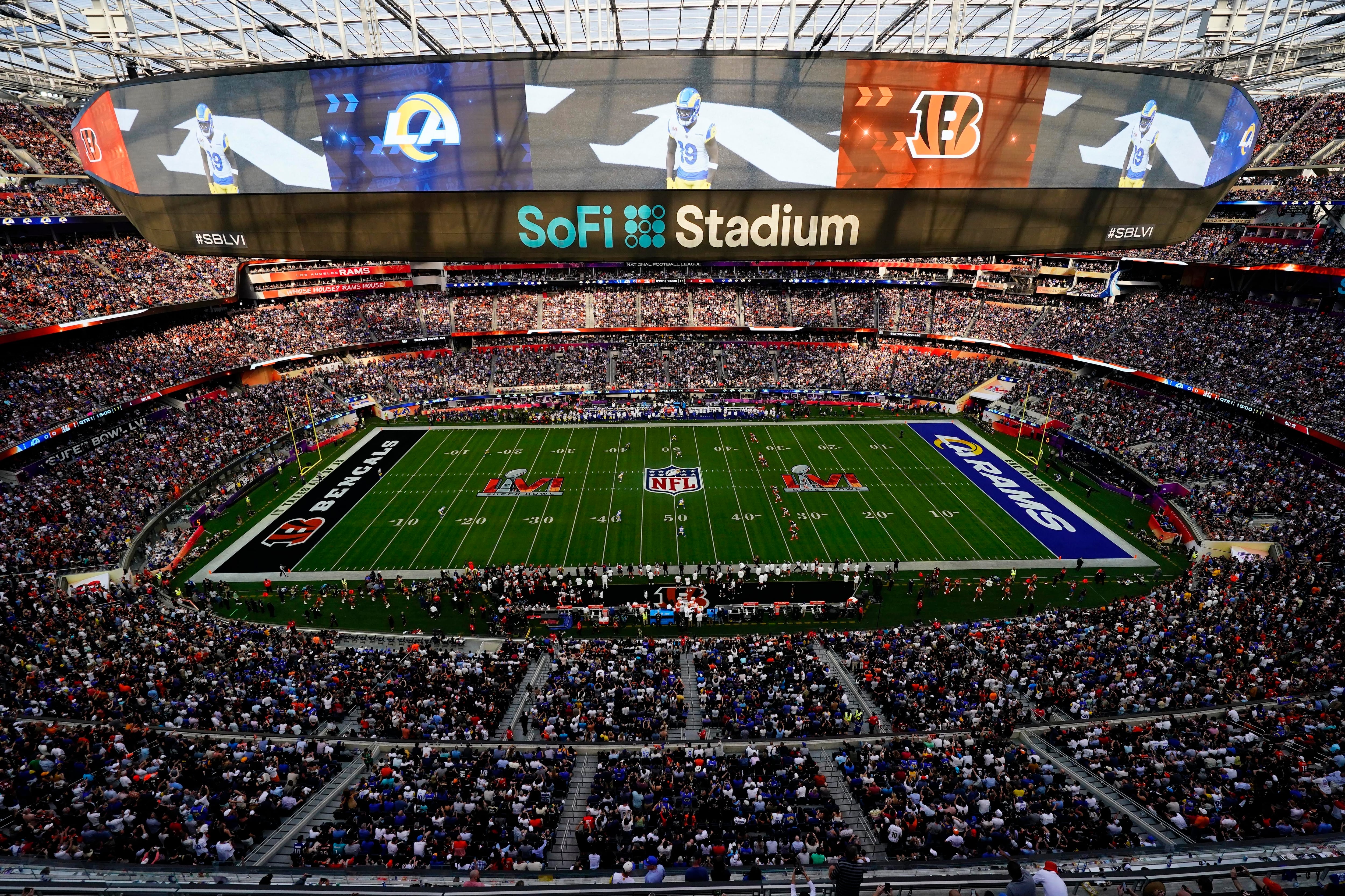 Los Angeles Rams Unsigned Super Bowl LVI SoFi Stadium Celebration Aerial  Photograph