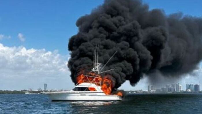 3 rescued after yacht catches fire in Biscayne Bay