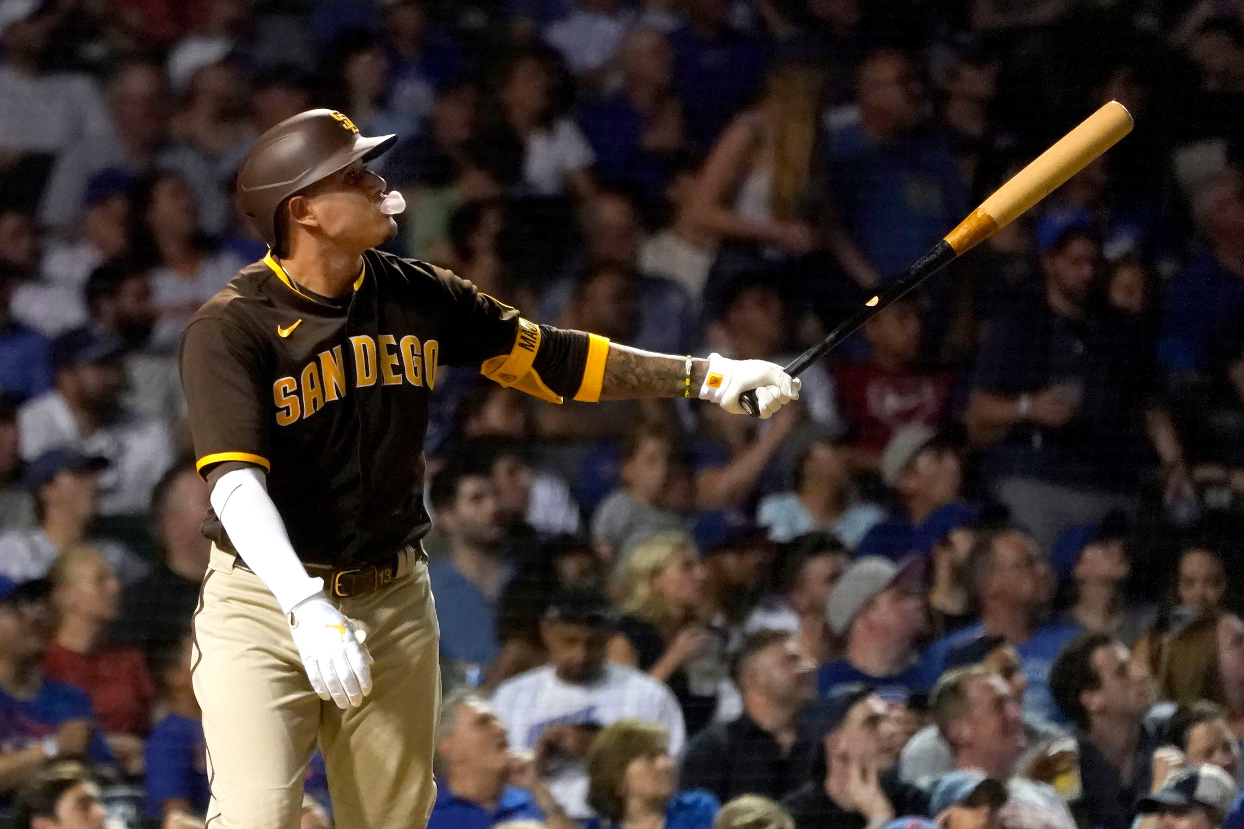 Jorge Alfaro of the San Diego Padres celebrates after hitting a